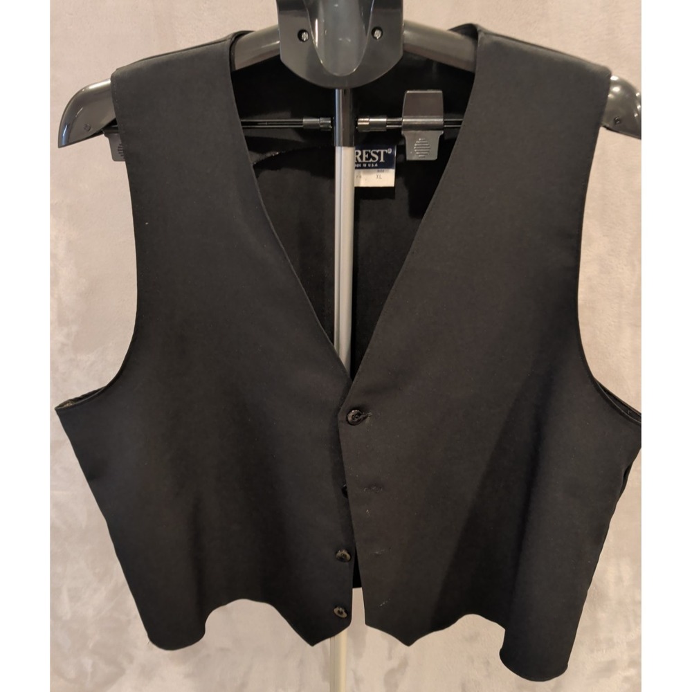 Vintage‎ CREST Black Formal Vest XL USA Classic Button Front Waistcoat